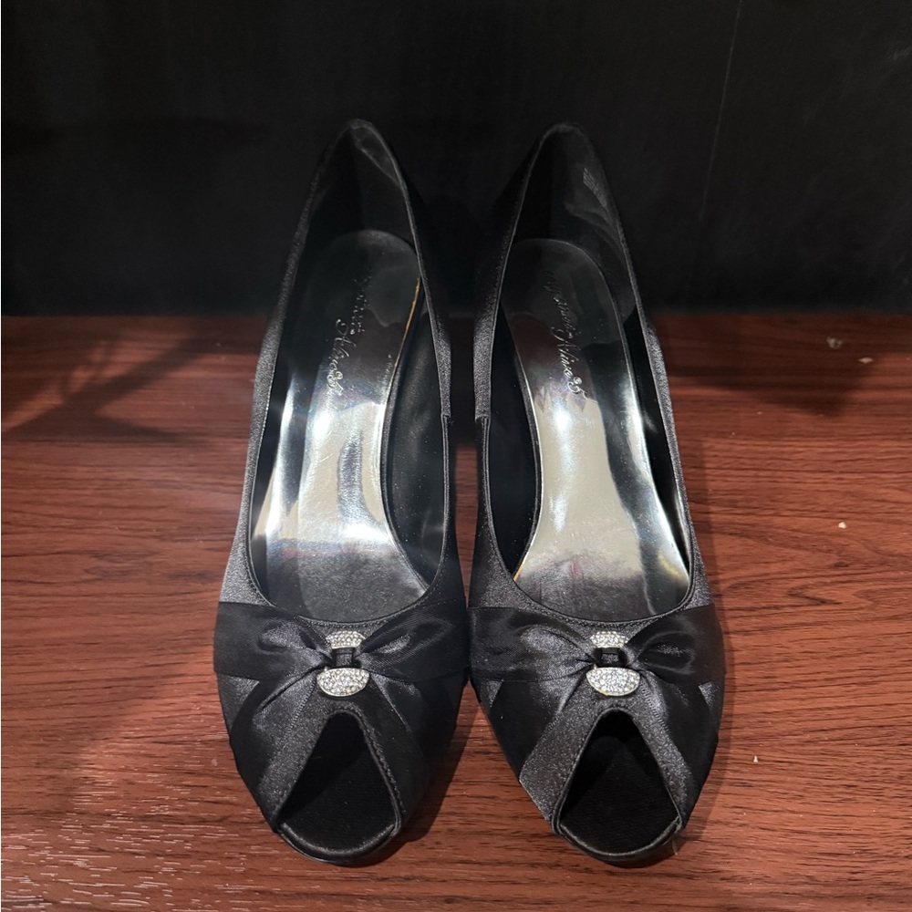 Easy Street Elegant Black Satin Heels